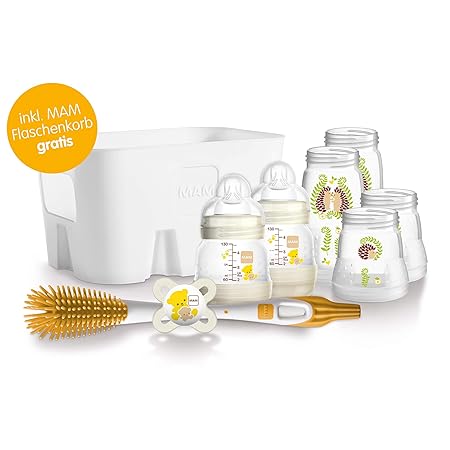MAM Easy Start Babyflaschen Set für Neugeborene, Baby Erstausstattung mit Schnuller, Bürste, Korb & Flaschen (130/160/260 ml)