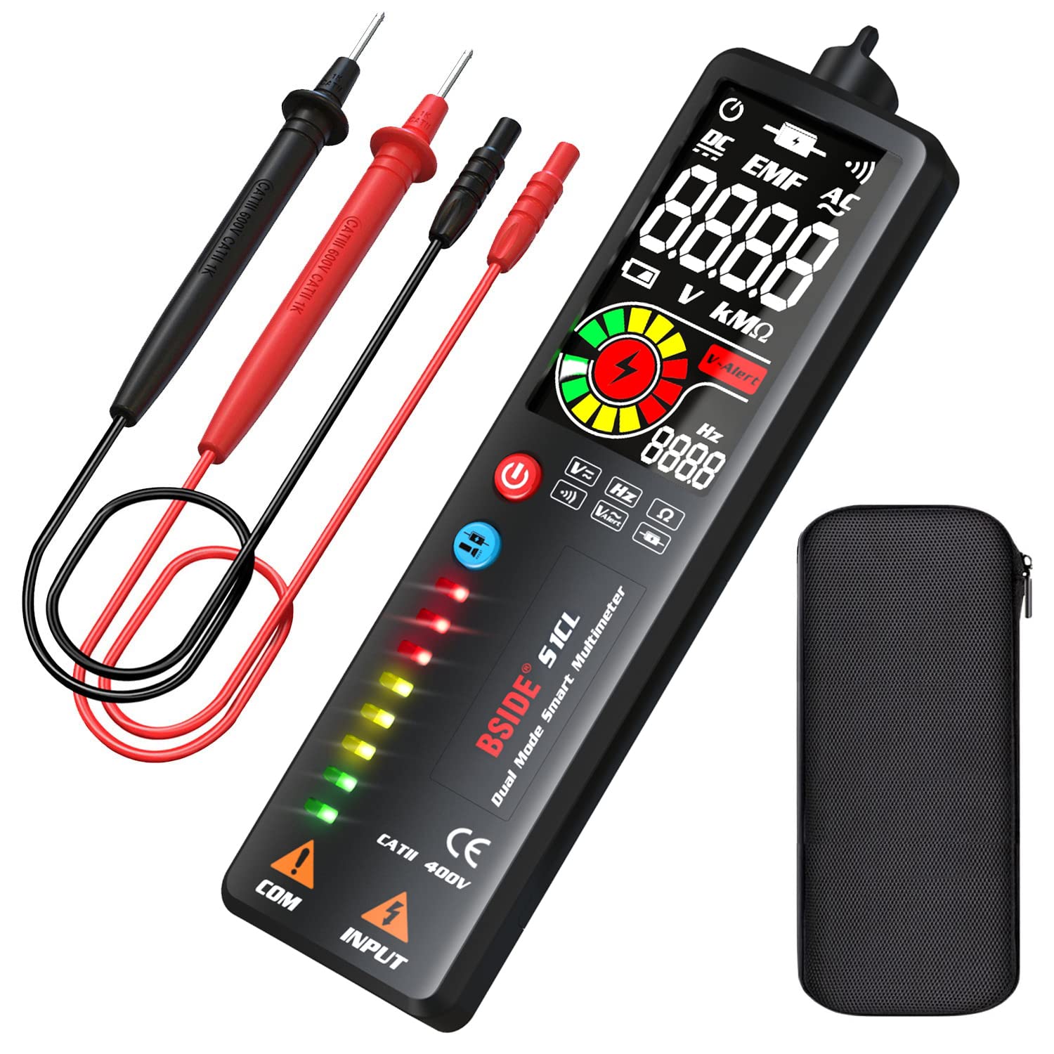 BSIDE Voltage Tester, Color LCD 3-Results Display AC Voltage Detector, Non-Contact with Adjustable Sensitivity, Integrated Multimeter, Dual Range Electric Voltage Sensor Pen with Protect Case