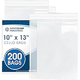 Spartan Industrial - 10" X 13" (200 Count) Crystal Clear Resealable Cello Poly Bags for Packaging, Clothing & T Shirts - Self Seal & Reinforced