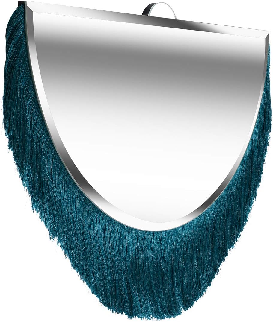 MOTINI 25.6"x 13.7" Beveled Decorative Mirror Contemporary Semi Circle Wall Mirrors with Blue Fringe for Wall Decor, Living Room, Entryways: Furniture & Decor