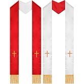 Eurzom 2 Pcs Reversible Clergy Stole with Cross Tassels | Embroidered Cross Design, Dual-sided Reversible, Pastor Priest Shawl for Men Women, Minister Church Wedding Ceremony Vestment