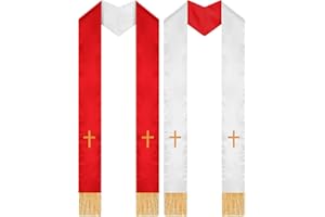 Eurzom 2 Pcs Embroidery Reversible Clergy Stole with Cross Tassels Wedding Church Minister Pastor Priest Shawls for Men Women