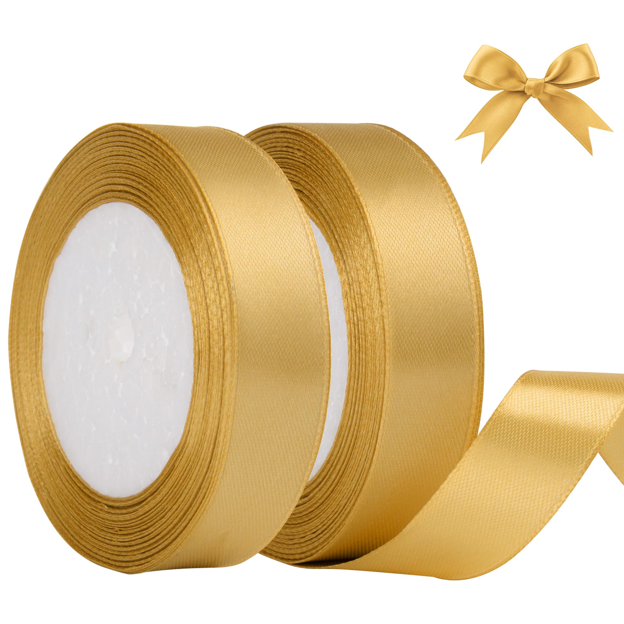 KEYIDO Gold Ribbon 20mm Wide, 50 Yards Gold Satin Ribbon for Gift Wrapping, Hair Bow, Florist, Crafts, Car, Wedding, Christmas Party Decoration (25 Yards/Roll)