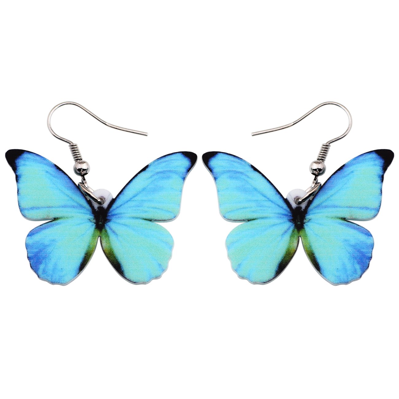 Bonsny Drop Dangle Big Morpho Menelaus Butterfly Earrings Fashion Insect Jewelry For Women Girls (Blue)