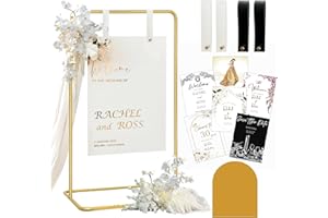 FUROSA Wedding Sign Holder, Adjustable Welcome to Our Wedding Sign Stand W/Design Bundle & Leather Sign Hanging Straps, Heavy Duty Easel Stand for Sign, Wedding Seating Chart Stand, Easel for Display (Gold)