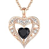 GEMMANCE 5 Heart Crystal Necklace 18K Rose Gold Plated - Pendant with 18”+2” 925 Sterling Silver Chain - Birthstone Jewelry for Women and Girls - Gift for Birthday, Christmas
