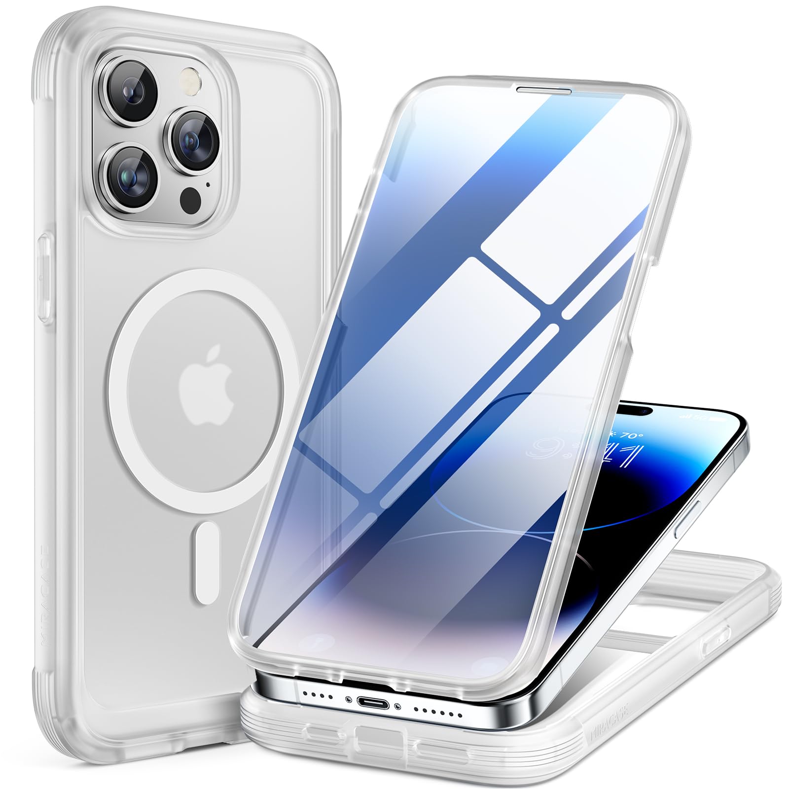 Miracase Magnetic Case for iPhone 15 Pro Max Case 6.7-Inch, Full Body Bumper Case Compatible with MagSafe and Built-in 9H Tempered Glass Screen Protector + Camera Lens Protector (Matte Clear) — image 1
