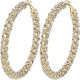 JINGDR Multcolors Cubic Zirconia Hoop Earrings For Women Statement Oval Rhinestone Hoop Earrings 14K Gold Plated Chunky Hoop Earrings Dainty Lightweight Big Earrings Trendy Jewelry (55MM/45MM)
