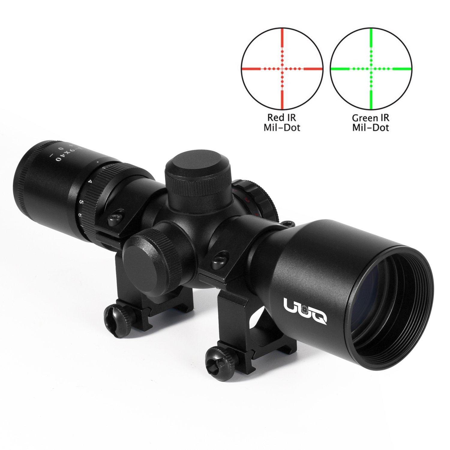 UUQ 39X40 Compact Tactical Rifle Scope R&G Illuminated Mil Dot Reticle W/Ring Mounts, Gun