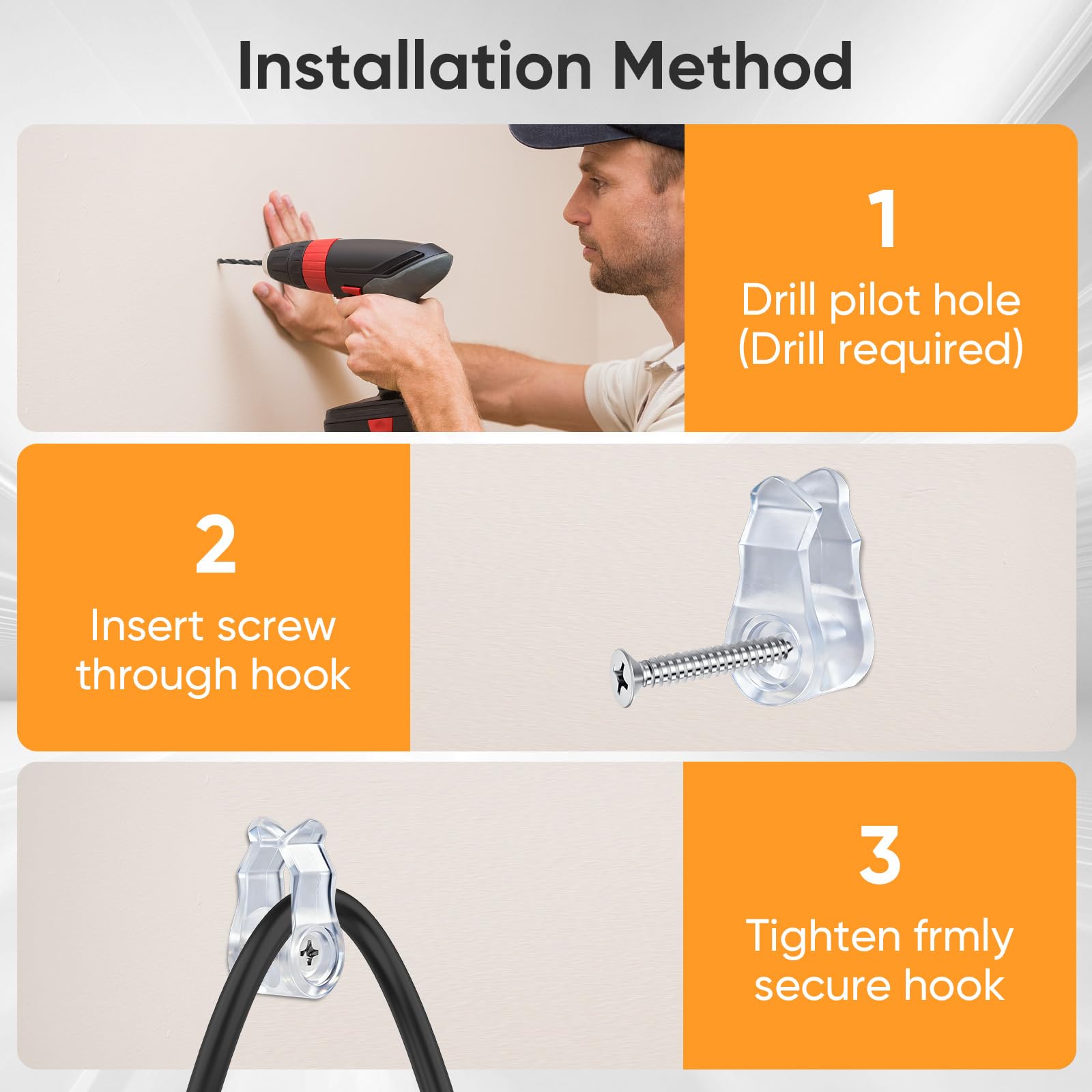 50 Stück Weihnachtslichter Haken mit Kreuzschlitz-Schraube, Haken zum Schrauben für Befestigung Lichterkette Außen, Lichterketten-Clips, Schraubhaken, Kabel & Christmas Decorations (Transparent) 7