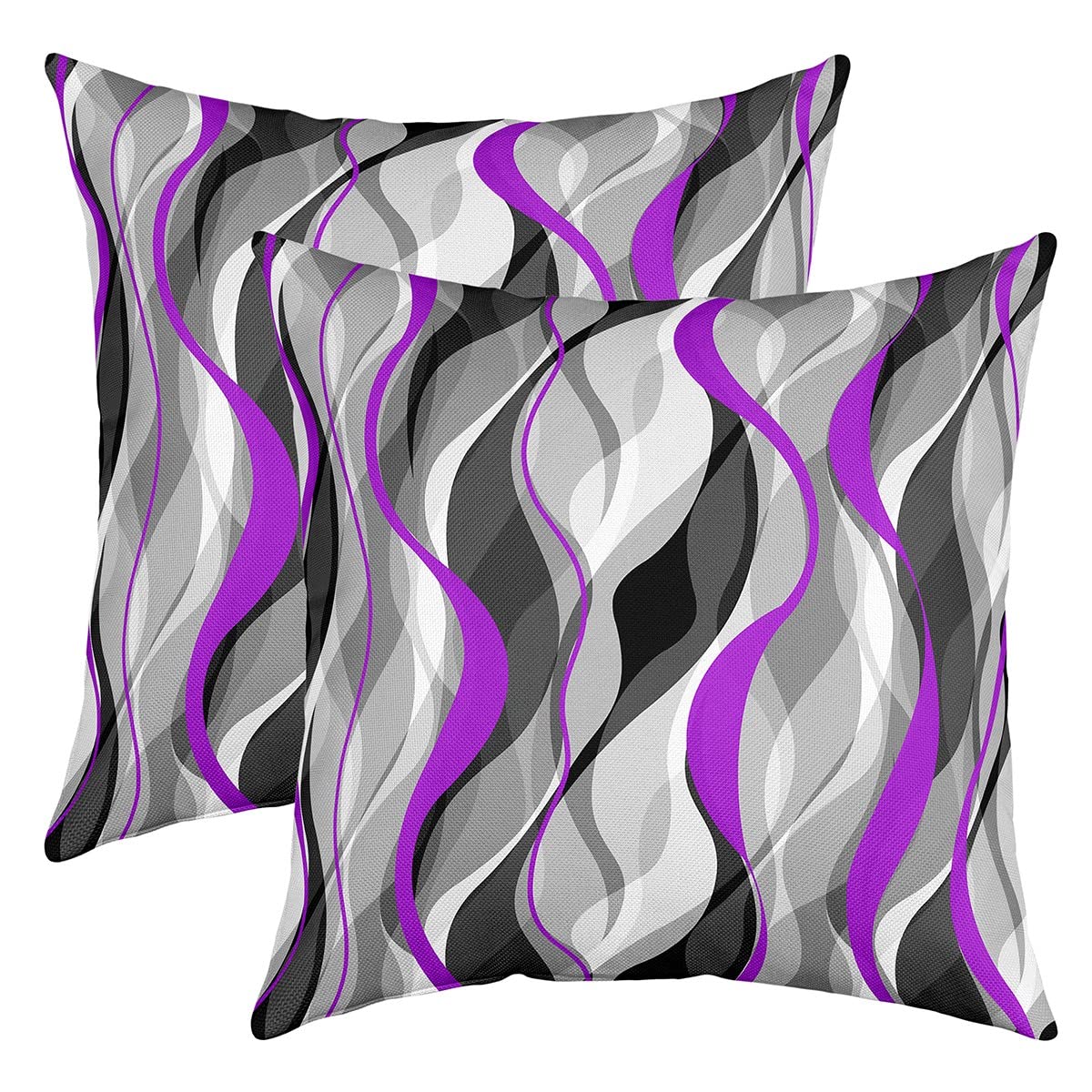 Loussiesd Purple Grey Black Stripes Reversible Throw Pillow Covers Kids Geometric Pillow Covers Home Decor for Square Cushion Covers Set of 2 Modern Striped Art Abstract Art 16x16 Inch โ image 1