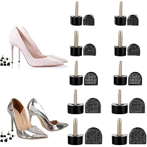 Nogeqi 10 Pairs High Heel Replacement Tips, Black Heel Tip Replacement Cap Repair Kit U-Shape with Metal Pins for Women’s Sho