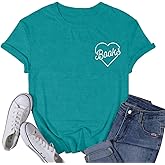 VQD Book Shirts for Women Heart Bookworm Reading Lover T-Shirt Read Teacher Life Teach Tee Tops