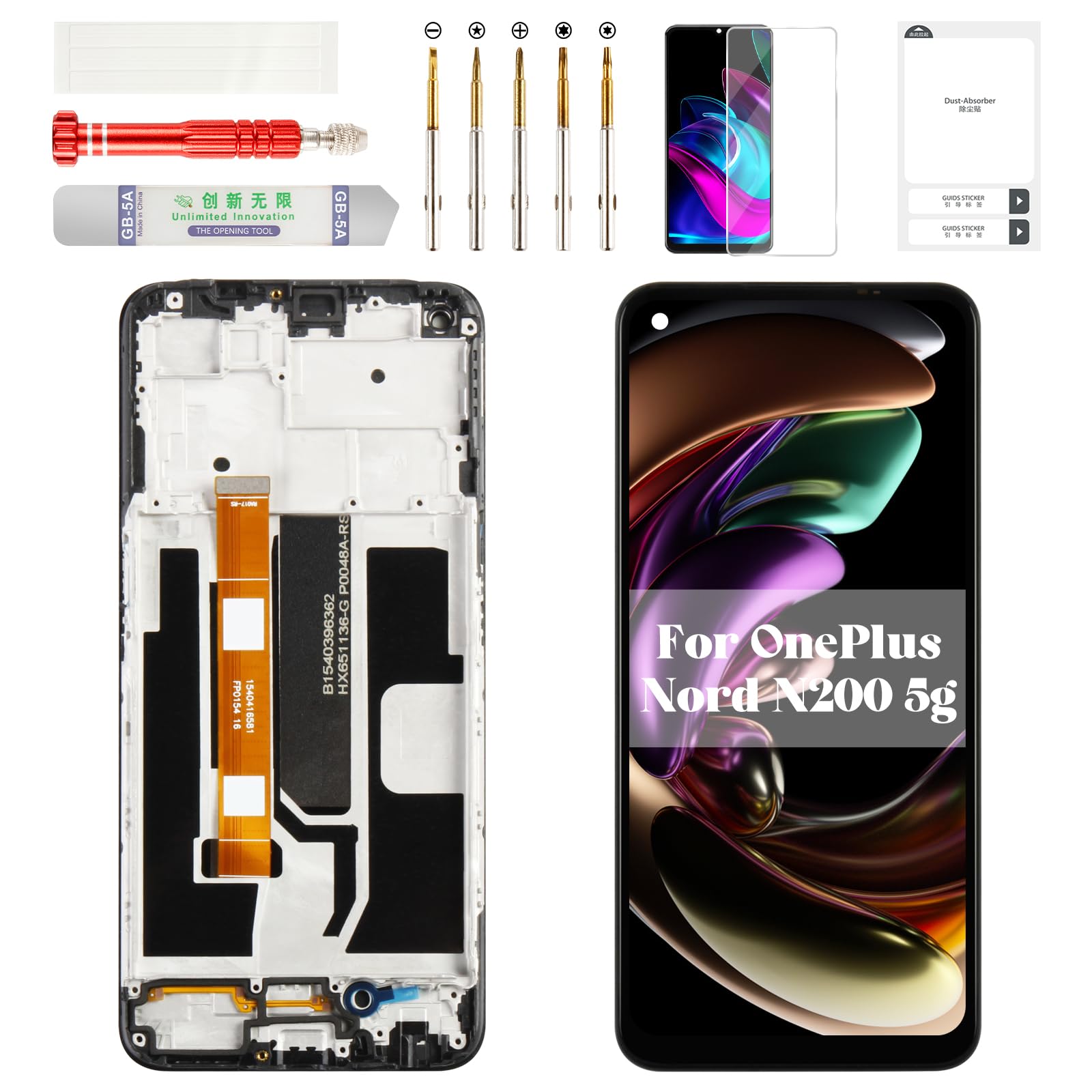 Photo 1 of for OnePlus Nord N200 5g Screen Replacement Digitizer for OnePlus Nord N200 5g LCD for DE2118 Display Touch Assembly Kits with Frame DE2117 Black