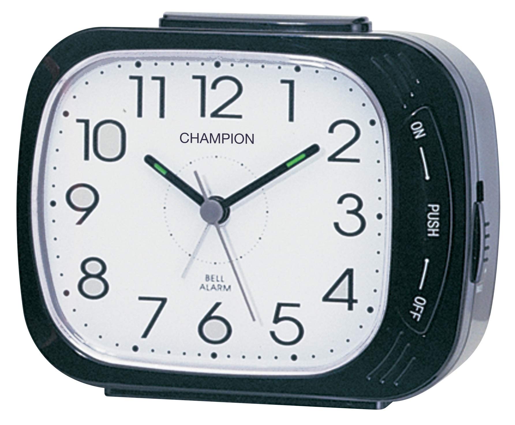 Classic Bold Traditional Black Square Quartz Sweeping Non Ticking Loud Bell Alarm Clock with Adjustable Snooze setting