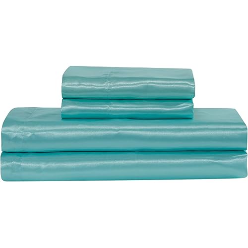 Mk Collection 4pc Soft Silky Satin Solid Color Deep Pocket Sheet Set (Aqua Blue, Full)