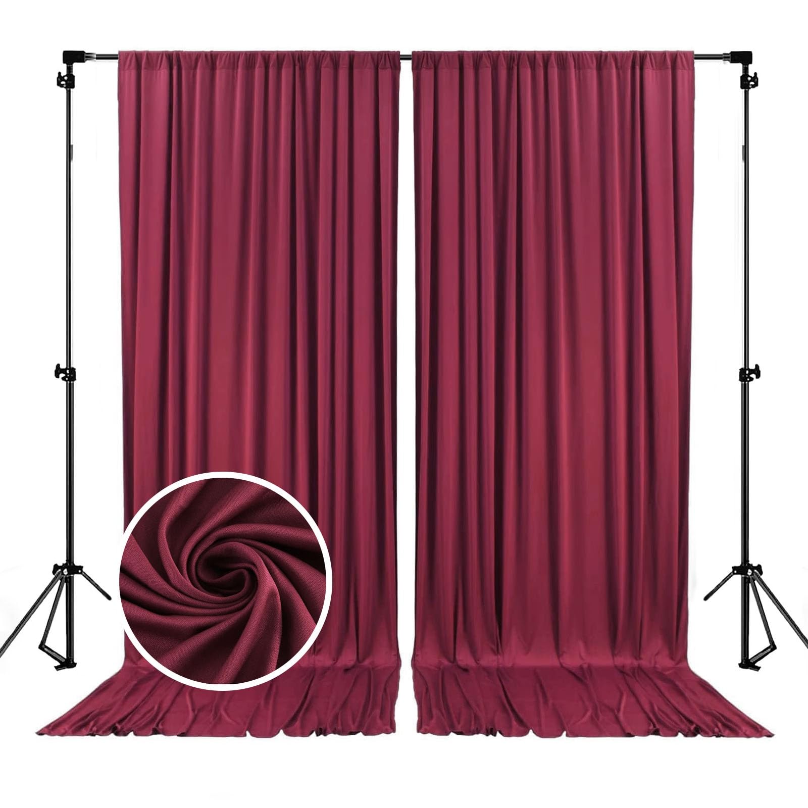 Photo 1 of 10 x 7 Feet Burgundy Backdrop Curtain for Partie, Background Curtains for Photoshoot, Birthday, Wedding, Halloween, Thanksgiving, Christmas, New Year Party Decorations 5Ft x 7Ft, 2 Panels