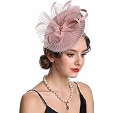 SAFERIN Fascinator for Women Hair Clip Hat Bowler Feather Flower Veil Wedding Party Tea Hat