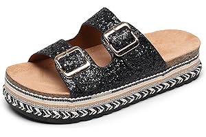 JIOMIJIOMI Womens Sandals Cork Footbed Slide Comfortable Summer Beach Shoes Platform Suede Leather with Arch Support Slippers Adjustable Buckle Rubber Sole