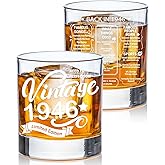 Old Fashioned Glasses-1946-Vintage 1946 old time information 10.25oz Whiskey Rocks Glass -80th Birthday Aged to Perfection - 80 years old gifts Bourbon Scotch Lowball Old Fashioned-1PACK