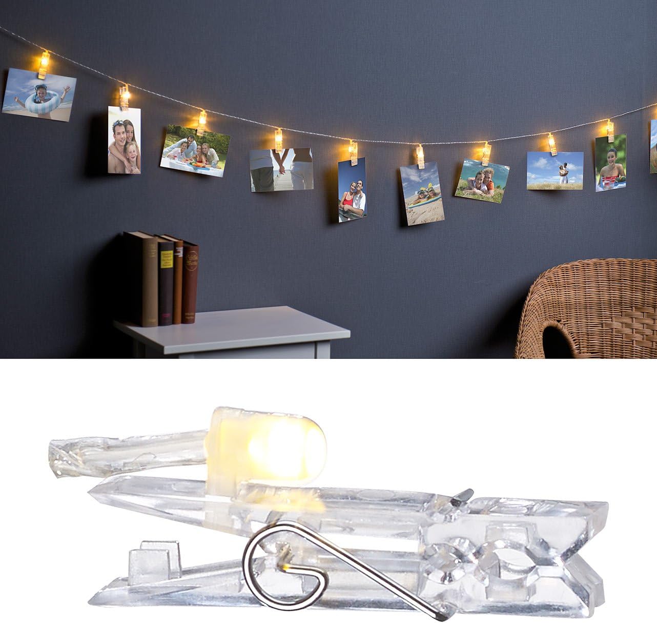 12m Lichterkette Mit 120 LEDs & 60 Klammern - Batteriebetrieben Für Fotos & Deko