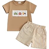 PUHHAPIEY Toddler Baby Boy Clothes Summer Outfits Embroidery Smocked Short Sleeve Shirt T-Shirt + Gingham Shorts 1T 2T 3T 4T