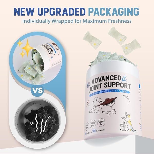 UPGRADE DOG HIP AND JOINT SUPPLEMENT, 60 SOFT CHEWS, HIP AND JOINT SUPPLEMENT WITH MSM, GLUCOSAMINE, CHONDROITIN, TURMERIC, PROMOTES JOINT HEALTH & PAIN RELIEF FOR ALL DOG & CATS, CHICKEN FLAVOR