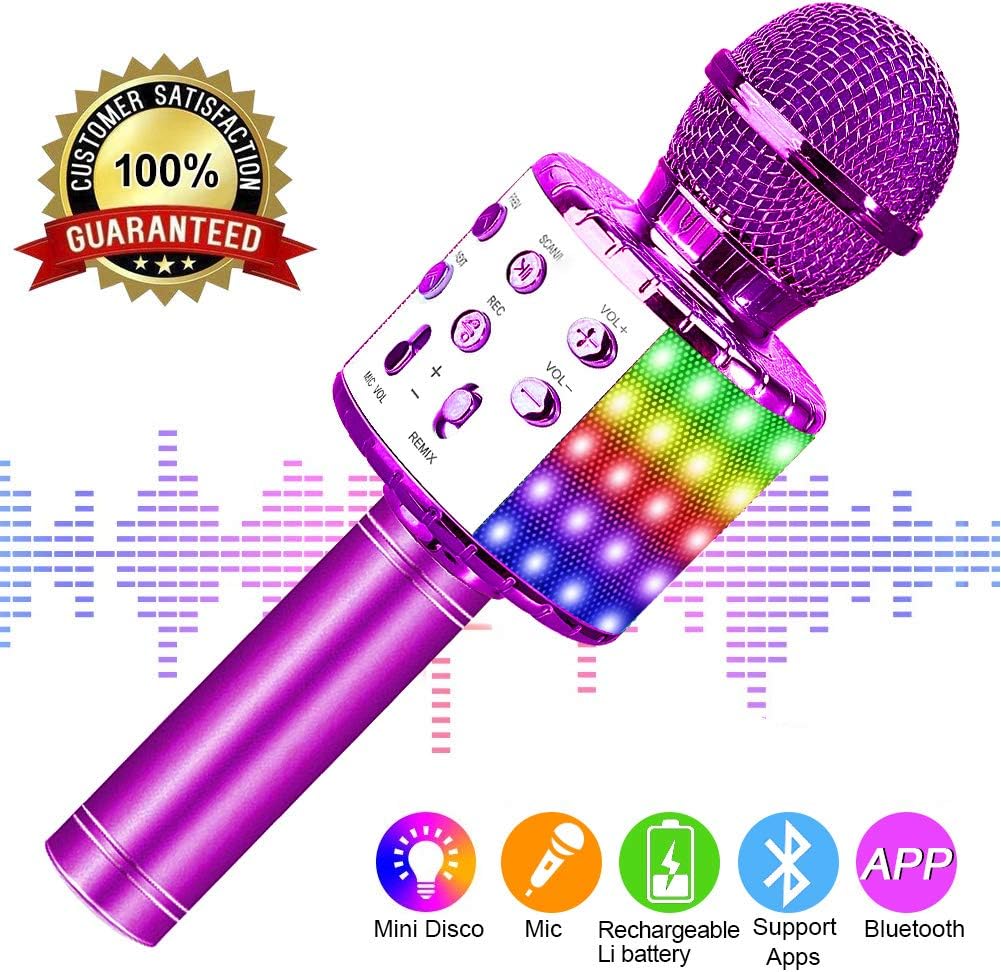 SunTop Karaoke Mikrofon, Bluetooth Mikrophon mit LED Dynamische Lichteffekte, Drahtlose Mikrofon