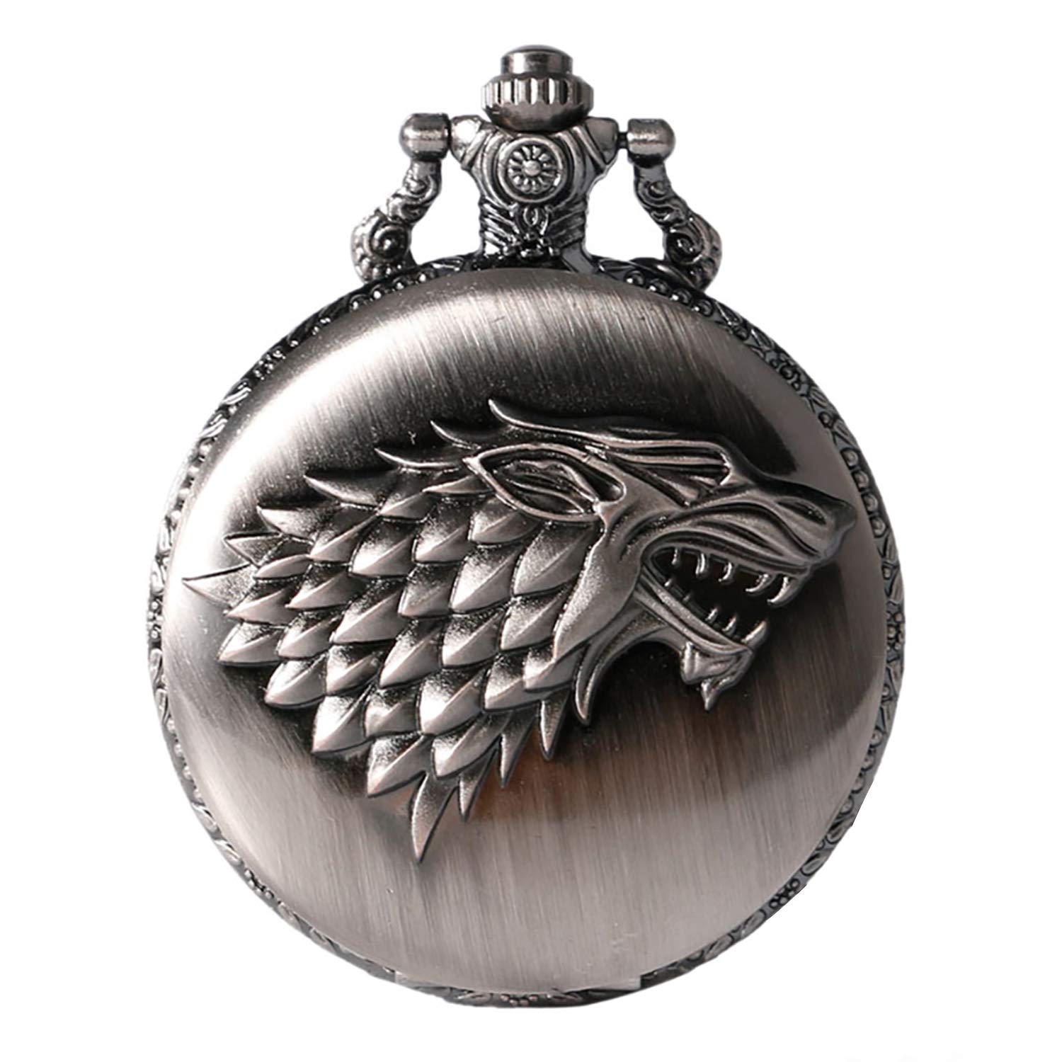 CokinkiDs Game of Thrones Pocket Watch Stark Family Dire-Wolf Crest Winter is Coming Bronze Pocket Watch Quartz Wolf Pendent Necklace Men Kids Xmas Gift - 1.8" Dial