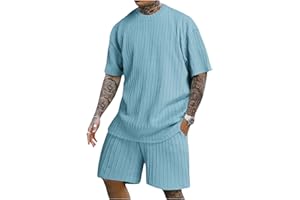 COZYEASE Men's 2 Piece Outfits Short Sleeve Crewneck Summer T Shirt and Drawstring Casual Track Shorts Set