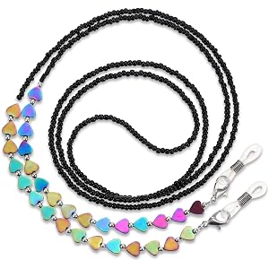 cobee Beaded Eyeglass Chain with Heart-Shaped Acrylic for Women | Eye Glasses Holders Around Neck for Sunglasses Mask Necklac