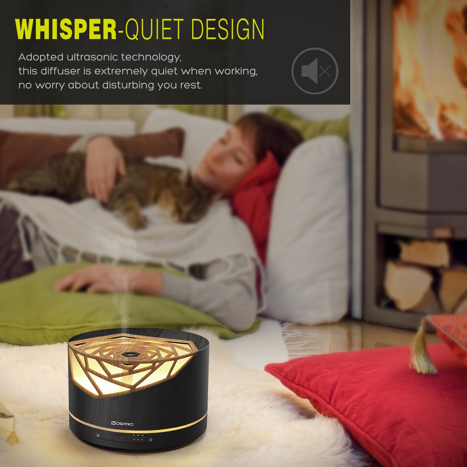 MOSPRO Essential Oil Diffuser, 400ml Aromatherapy Diffuser Ultrasonic Cool Mist Humidifier with Adjustable Mist Mode, Waterless Auto Shut-off for Yoga Spa Home Office Study