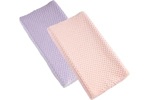 AULLAR 2 Pack Solid Changing Table Pad Cover Cradle Sheet, Fits 32"/34''x16 Contoured Diaper Changing Pad, Dots Plush Changing Table Covers (Pink + Purple)