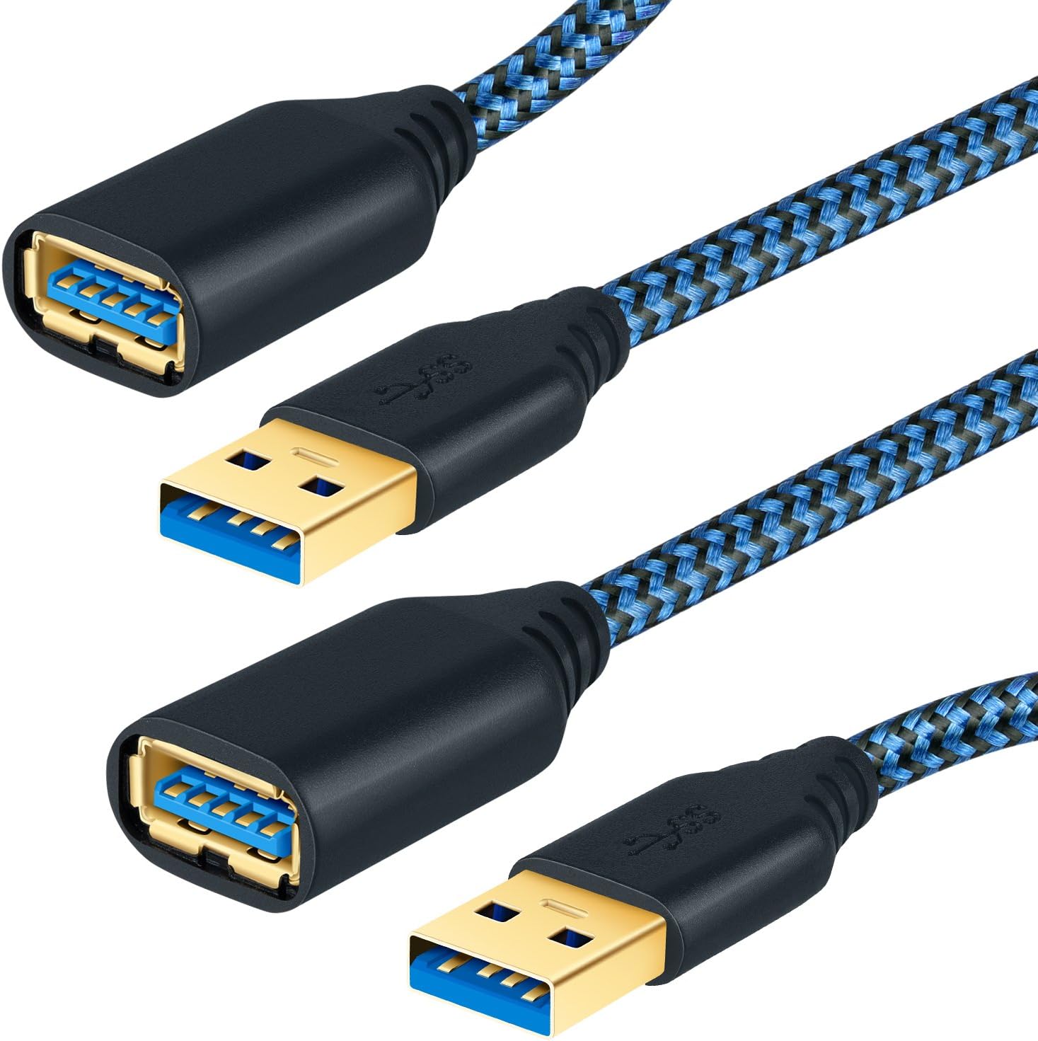 USB Extension Cable, OKRAY 2 Pack 6 Feet USB 3.0 Extension Cord Nylon Braided USB Extender Cord - Type A Male to A Female with Gold Plated Connector (Blue Blue)