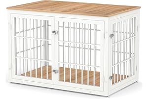 rehomerance 48 Inch Heavy Duty Dog Crate Furniture for Large Dogs, Decorative Pet House End Table, Extra Large Wooden Cage Kennel Furniture Indoor, Natural and White