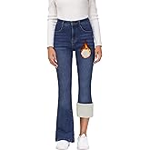 KDF Women's Flare High Waisted Bell Bottom Jeans - Thermal Fleece Lined Winter Warm Pants