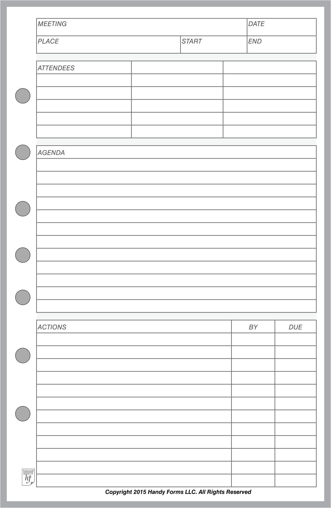 Classic Size Meeting Manager, Sized and Punched with 7 Holes for 7-Ring Notebooks Such as Franklin, etc. (5.5" x 8.5")