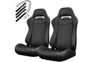 VROOMAUTO Pair of Universal Racing Seats, PVC Leather, Racing Bucket Seats with Dual Sliders, Reclinable for Driver and Passenger Side (VR012)