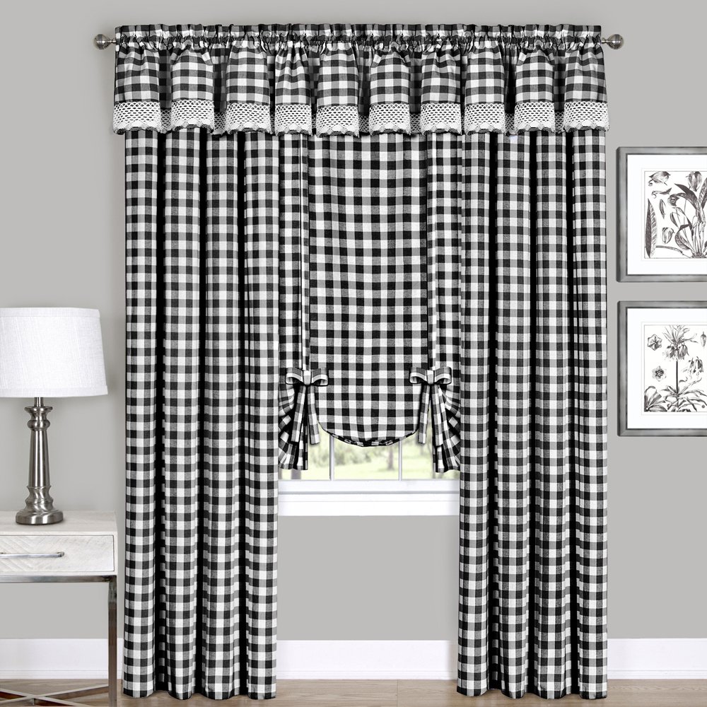 Achim Home Furnishings Buffalo Check Window Curtain Panel, 42" x 95", Black, Black & White