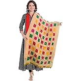 themilestocks Woman's Embroidered Chiffon Garba Dupatta Navratri Wrap Indian Bridal Wedding Phulkari Stole