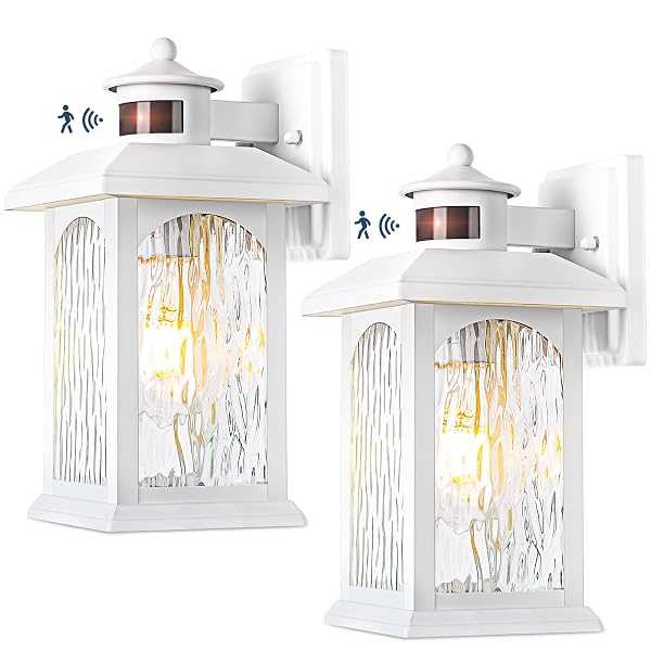 ADVANCED MOTION SENSOR OUTDOOR LIGHTS 2 PACKS – WHITE DUSK TO DAWN OUTDOOR LIGHTING, ANTI-RUST EXTERIOR LIGHT WALL MOUNT FIXTURES, WATERPROOF PORCH OUTSIDE LIGHTS WALL SCONCE FOR HOUSE, GARAGE