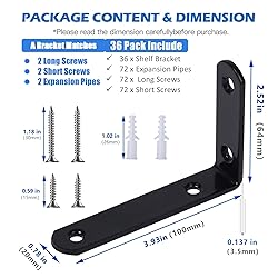 TAIWEMTBRO 36 Pcs Black L Shelf Bracket,4