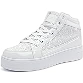 IGxx Womens Platform Glitter Shoes Black High Top Sparkly Sneakers Shiny Fashion Bling Dressy Sequin Metallic Sneakers Disco Wedding Shoes