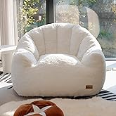 Big Bean Bag Chairs for Adults Giant Sofa with Faux Fur Shell-Shaped Beanbag Couch, Stuffed Large Bean Bag Floor Chair for Living Room, Beanbags Reading Chair for Bedroom Single Sofa(L-White)