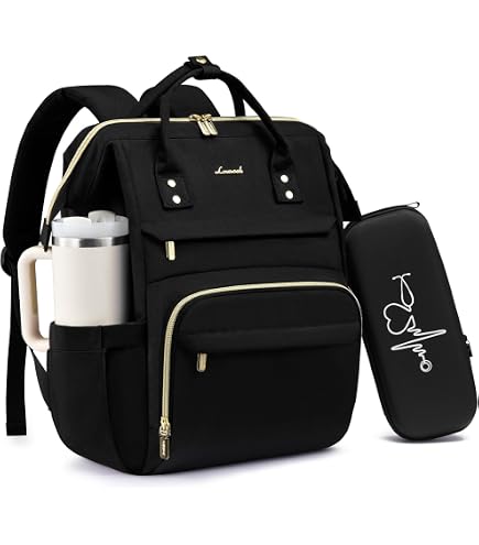 LOVEVOOK Laptop Backpack for Women with Giant Tumbler Holder Pocket,15.6 inch Waterproof Travel Backpack Purse Computer Laptop Bag,Professional Work College Nurse Teacher Backpack Casual Daypack,Black : Electronics