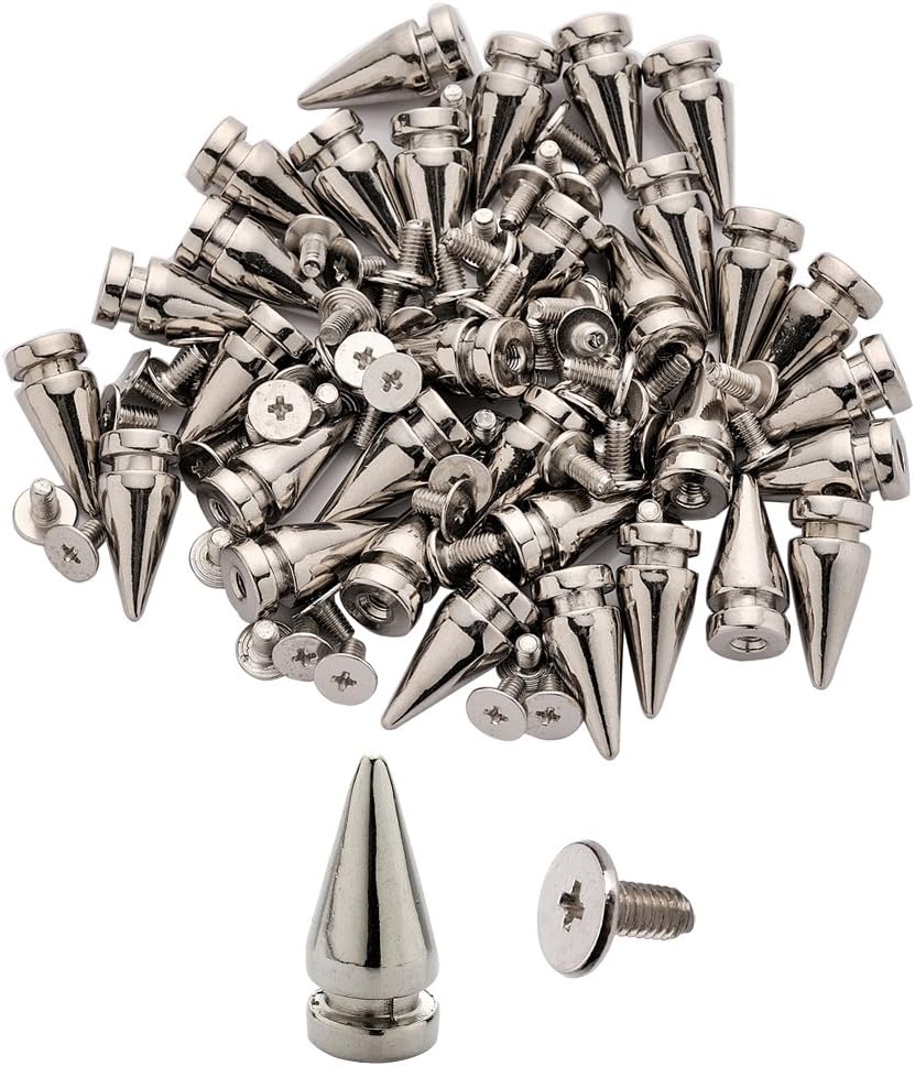 50pcs Cone Spikes Screwback Studs DIY Craft Cool Rivets Punk Stud Coincal Layer 10x20mm 3/8"x3/4" (Silver)