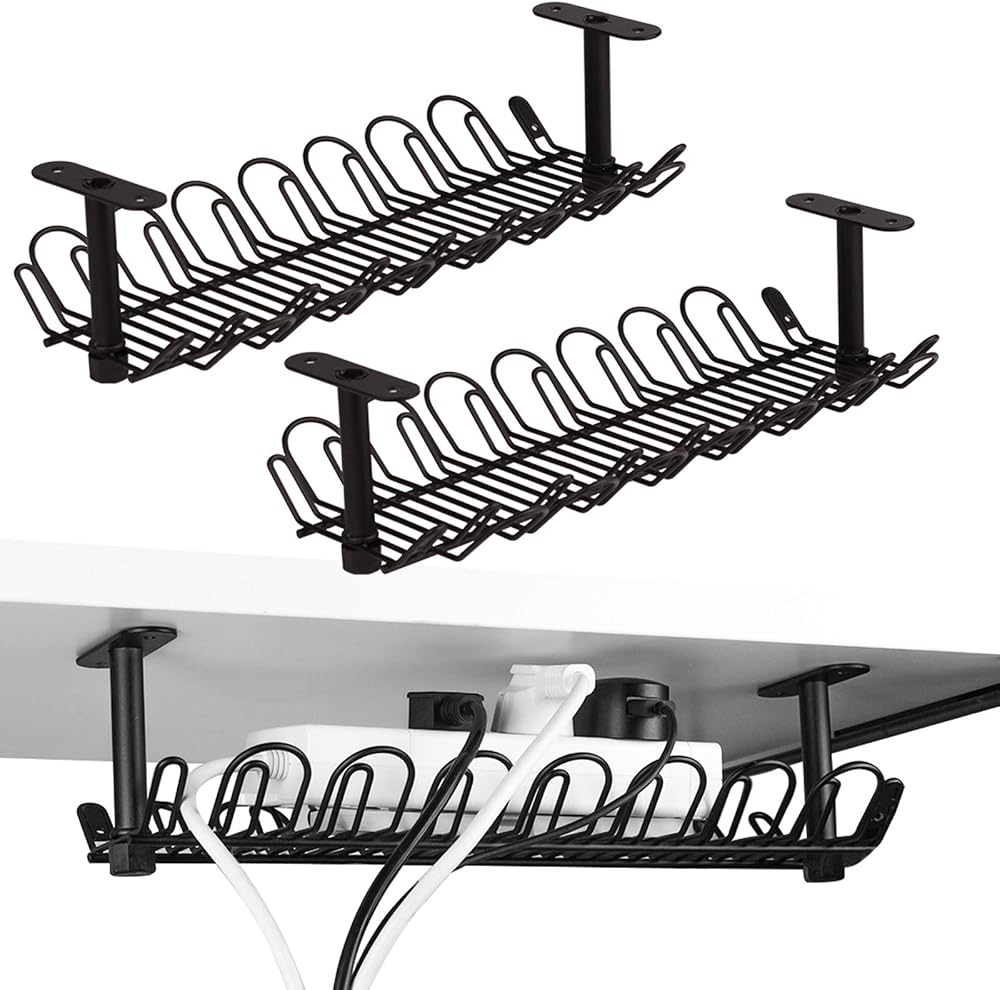 Baskiss 2 Pack 36.5cm Cable Management Tray Under Desk Heavy Metal Cord