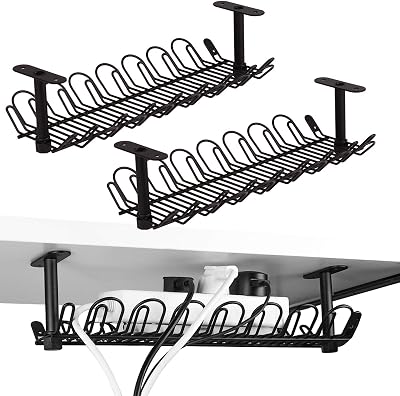 Baskiss 2 Pack 36.5cm Cable Management Tray Under Desk Heavy Metal Cord