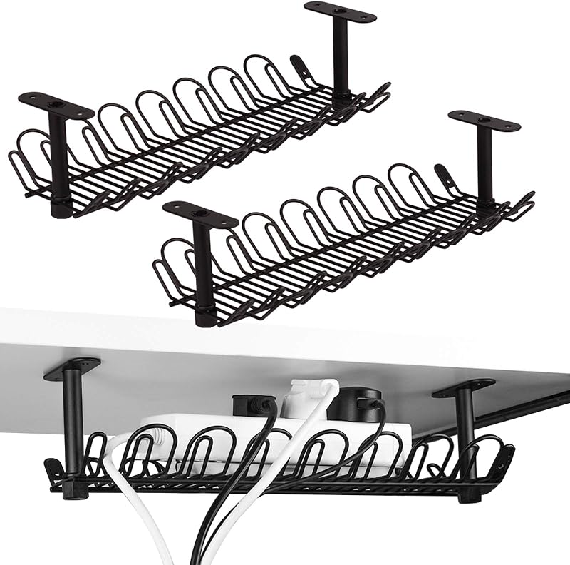 Baskiss 2 Pack 36.5cm Cable Management Tray Under Desk Heavy Metal Cord