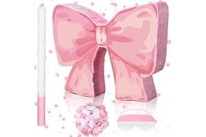 Feifeiya Coquette Pink Bow Piñata Pink Girls Party Piñata Bundle with a Blindfold, Bat and Confetti Birthday Coquette Party Supplies